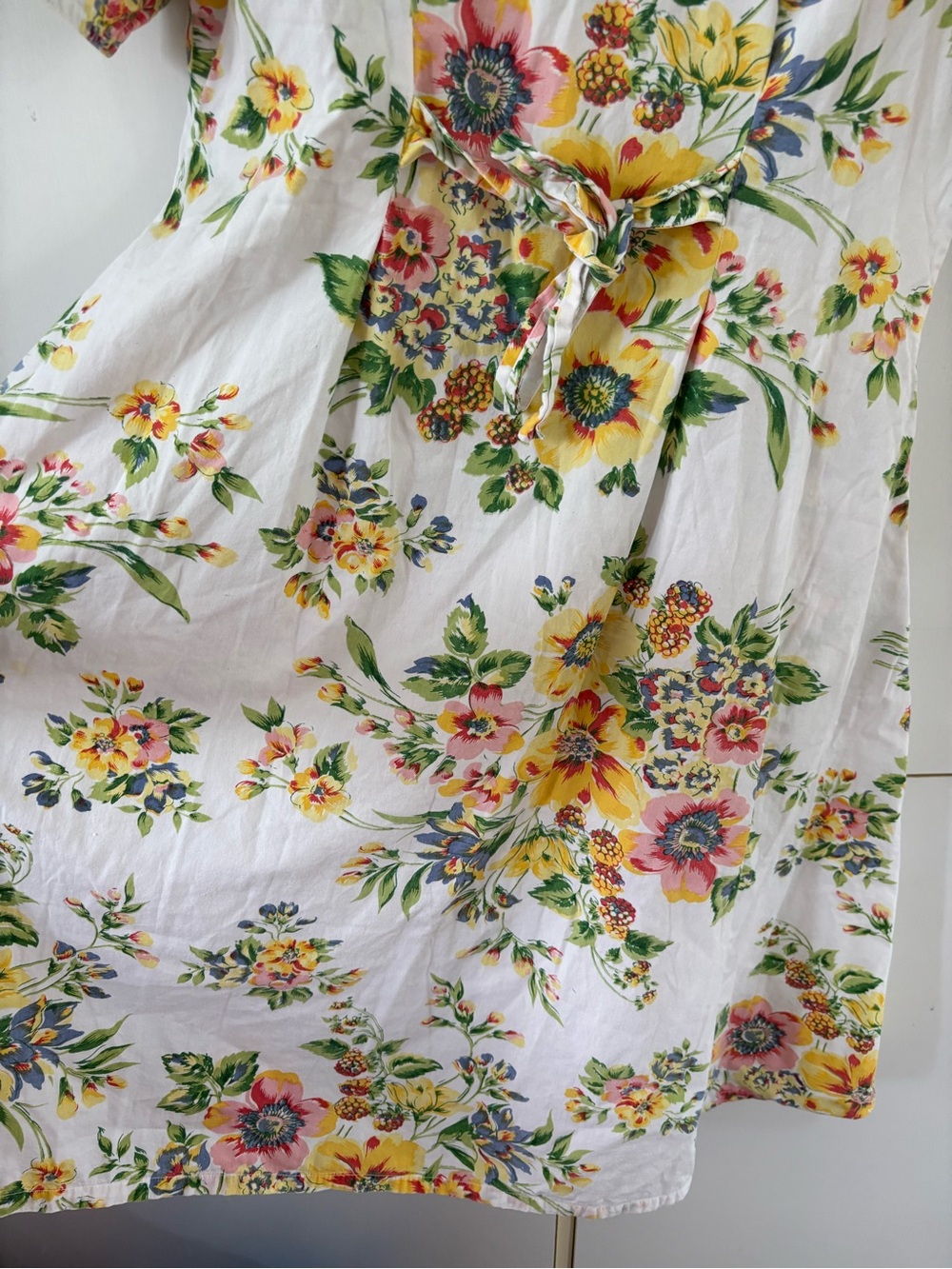 April Cornell Garden Floral Cottagecore Midi Dress White Button Front Tie Back M - Picture 9 of 14